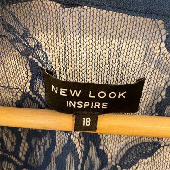 New Look Inspire Long Sleeve Lace Button Up Blouse W/ Pussybow - Blue - US 14 - Picture 2 of 5